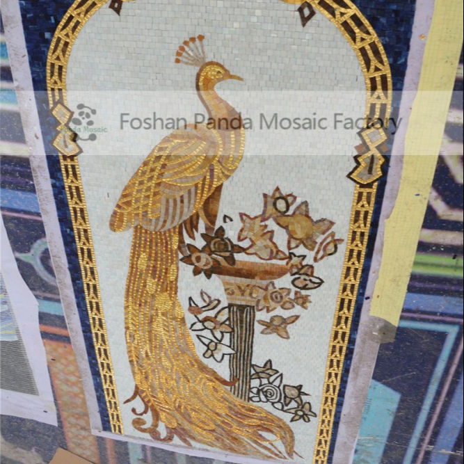 Decorative Glass Tile Luxurious Wall Mural Peacock Mosaic Picture Tile