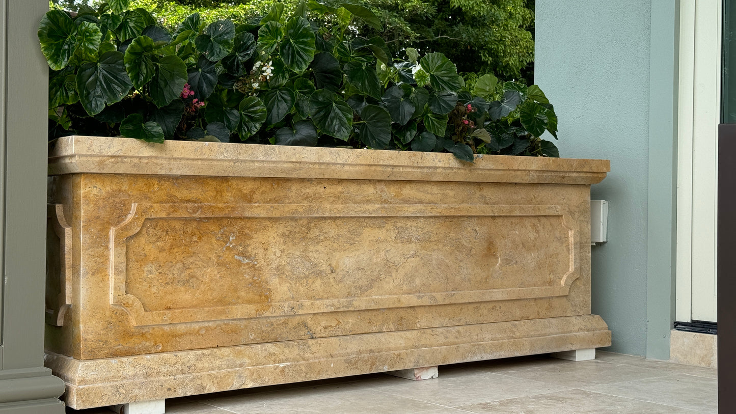 Elegance in Stone: Custom Travertine Trough Planter set of two