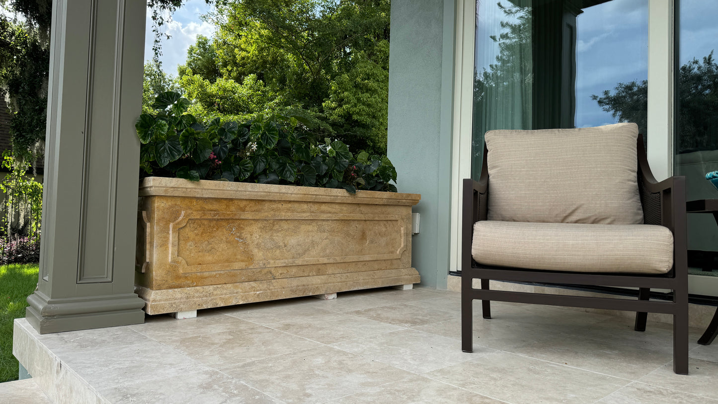 Elegance in Stone: Custom Travertine Trough Planter set of two