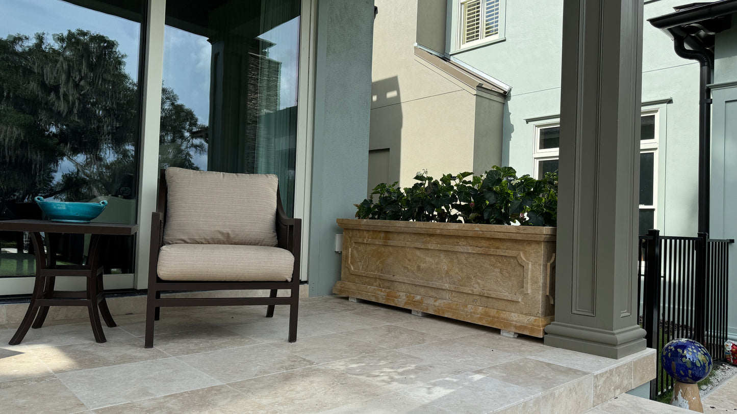 Elegance in Stone: Custom Travertine Trough Planter set of two