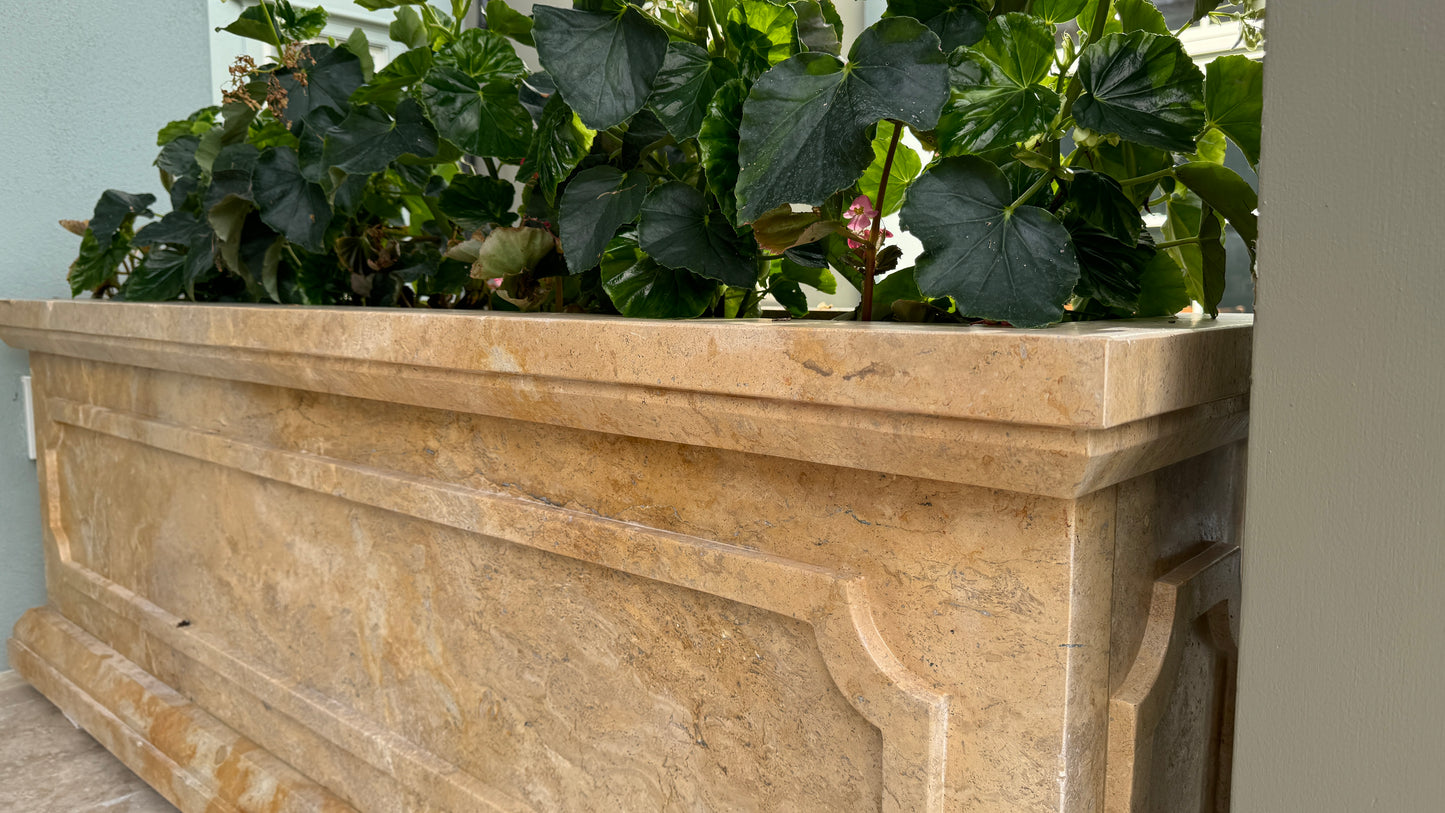 Elegance in Stone: Custom Travertine Trough Planter set of two