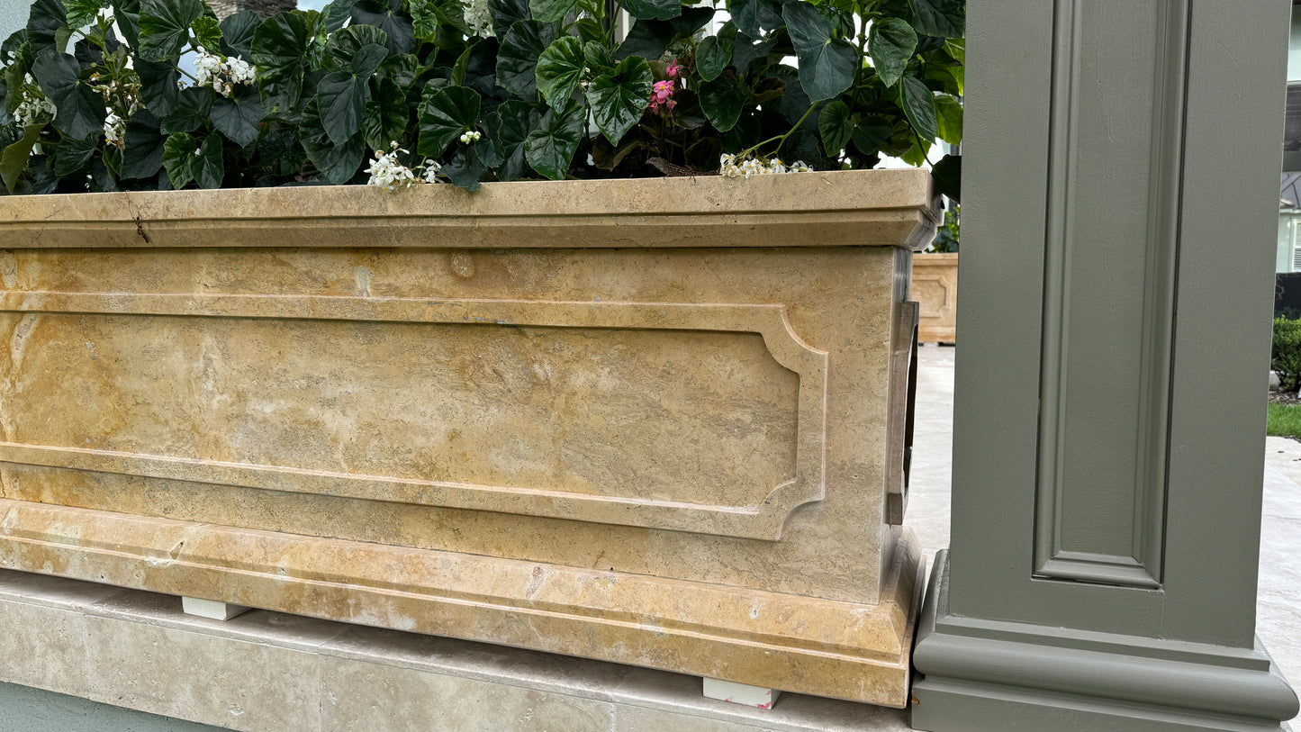 Elegance in Stone: Custom Travertine Trough Planter set of two