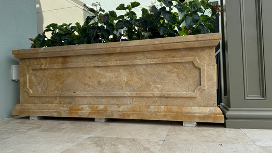 Elegance in Stone: Custom Travertine Trough Planter set of two