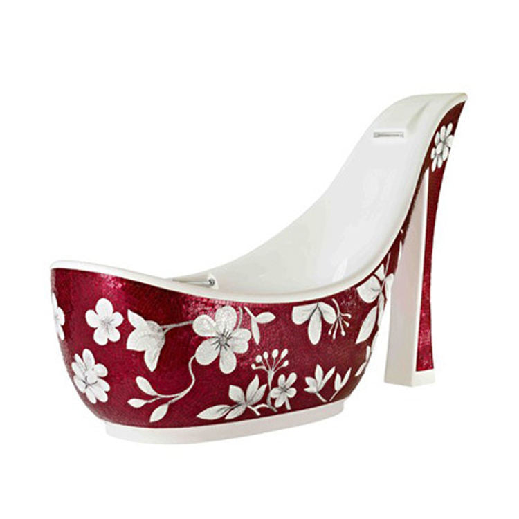 Flower Mural Shoe Shaped Design Bathtub Mosaic Tile