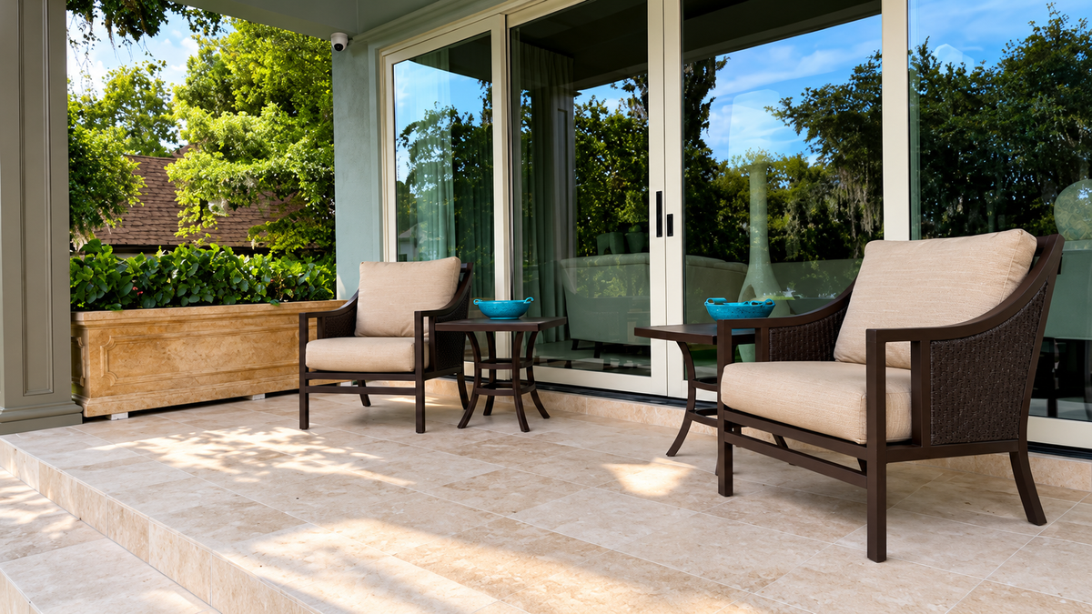 Elegance in Stone: Custom Travertine Trough Planter set of two