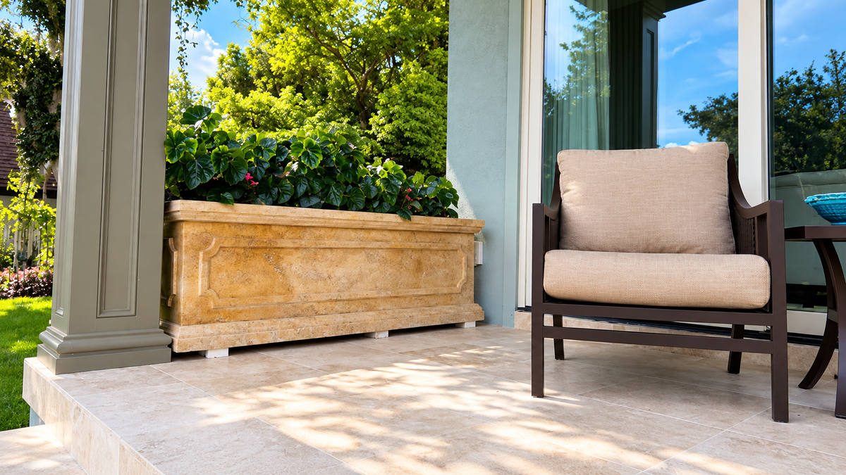Elegance in Stone: Custom Travertine Trough Planter set of two