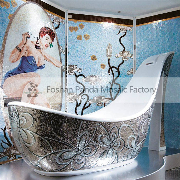 Mb Pbt-sh-s01 Foshan Sanitaryware Silver Mosaic Art Shoe Shaped Bathtub Butterfly Design Bathtub