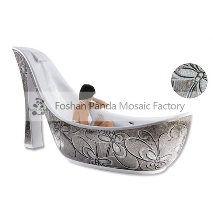 Mb Pbt-sh-s01 Foshan Sanitaryware Silver Mosaic Art Shoe Shaped Bathtub Butterfly Design Bathtub