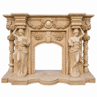 Ideal Arts Beige Marble Fireplace Mantel with Grape & Floral Carvings Ornate Indoor Decor Fireplace Surround