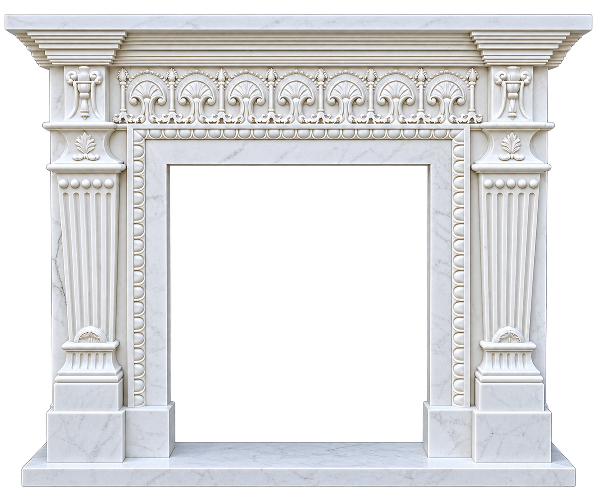 Modern White Marble Fireplace Surround Minimalist Polished Mantel for Contemporary Living Room Decor