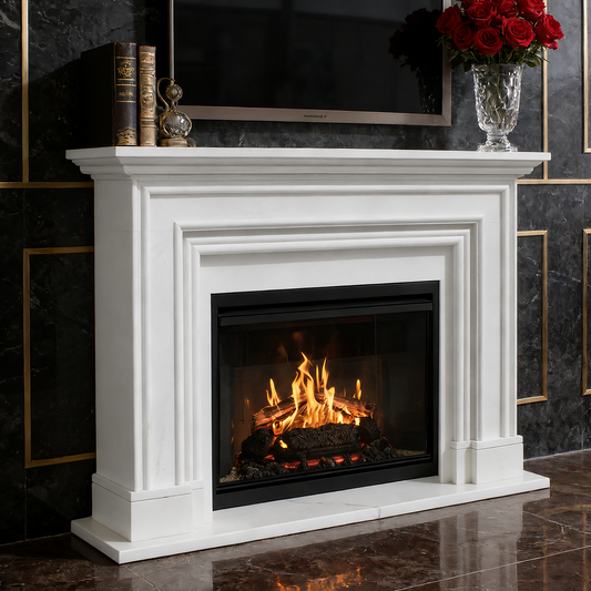 Modern White Marble Fireplace Surround