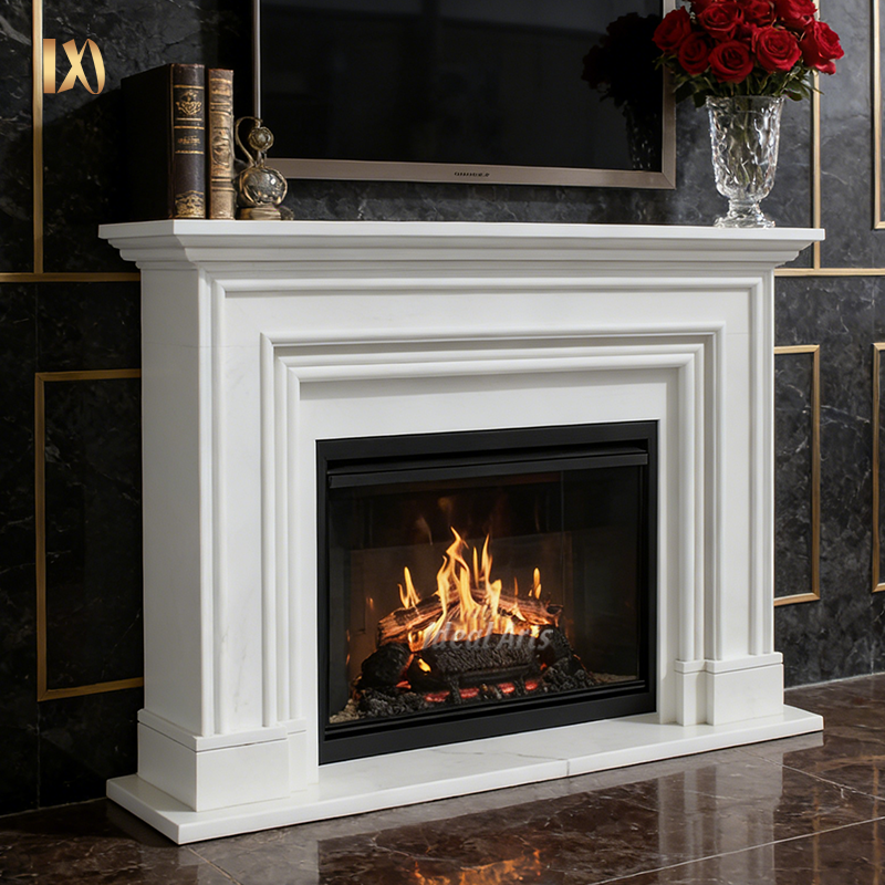 Modern White Marble Fireplace Surround