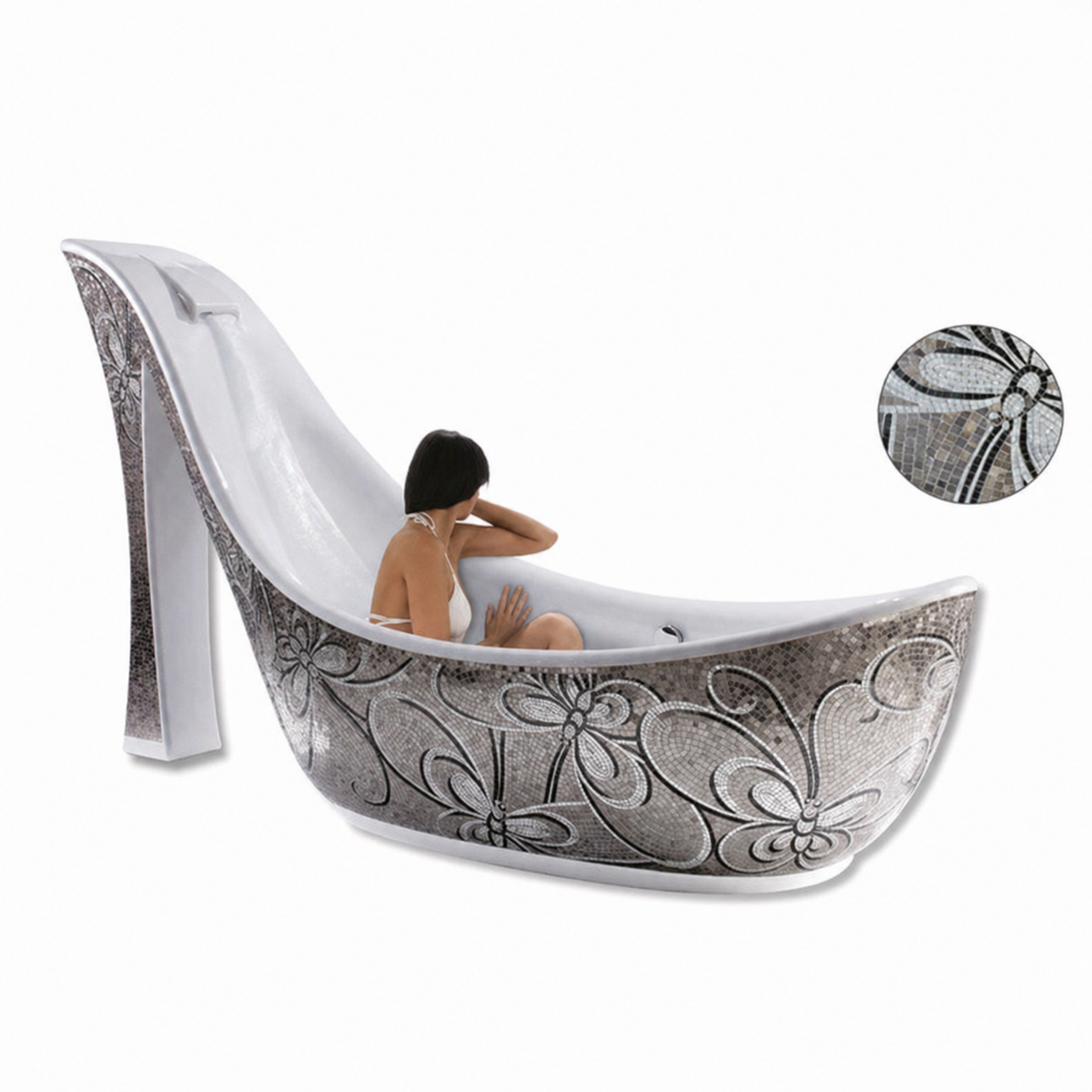 Mb Pbt-sh-s01 Foshan Sanitaryware Silver Mosaic Art Shoe Shaped Bathtub Butterfly Design Bathtub