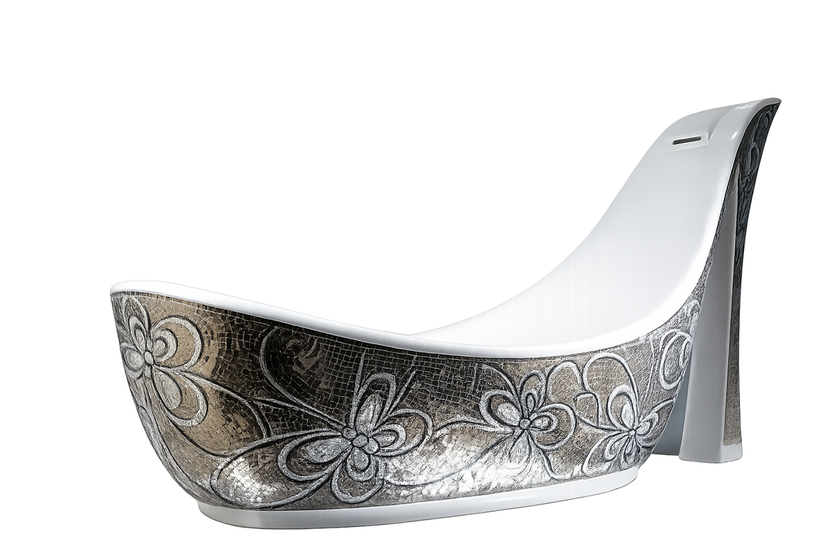 Mb Pbt-sh-s01 Foshan Sanitaryware Silver Mosaic Art Shoe Shaped Bathtub Butterfly Design Bathtub