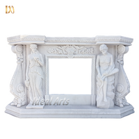 Ideal Arts Beige Marble Fireplace Mantel with Grape & Floral Carvings Ornate Indoor Decor Fireplace Surround
