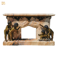 Ideal Arts Beige Marble Fireplace Mantel with Grape & Floral Carvings Ornate Indoor Decor Fireplace Surround