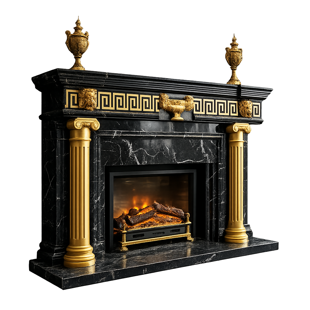 Black Marble Fireplace Mantel Neoclassical Fireplace Surround for Luxury Villa Decor