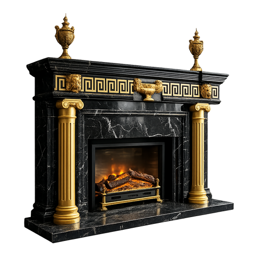 Black Marble Fireplace Mantel Neoclassical Fireplace Surround for Luxury Villa Decor