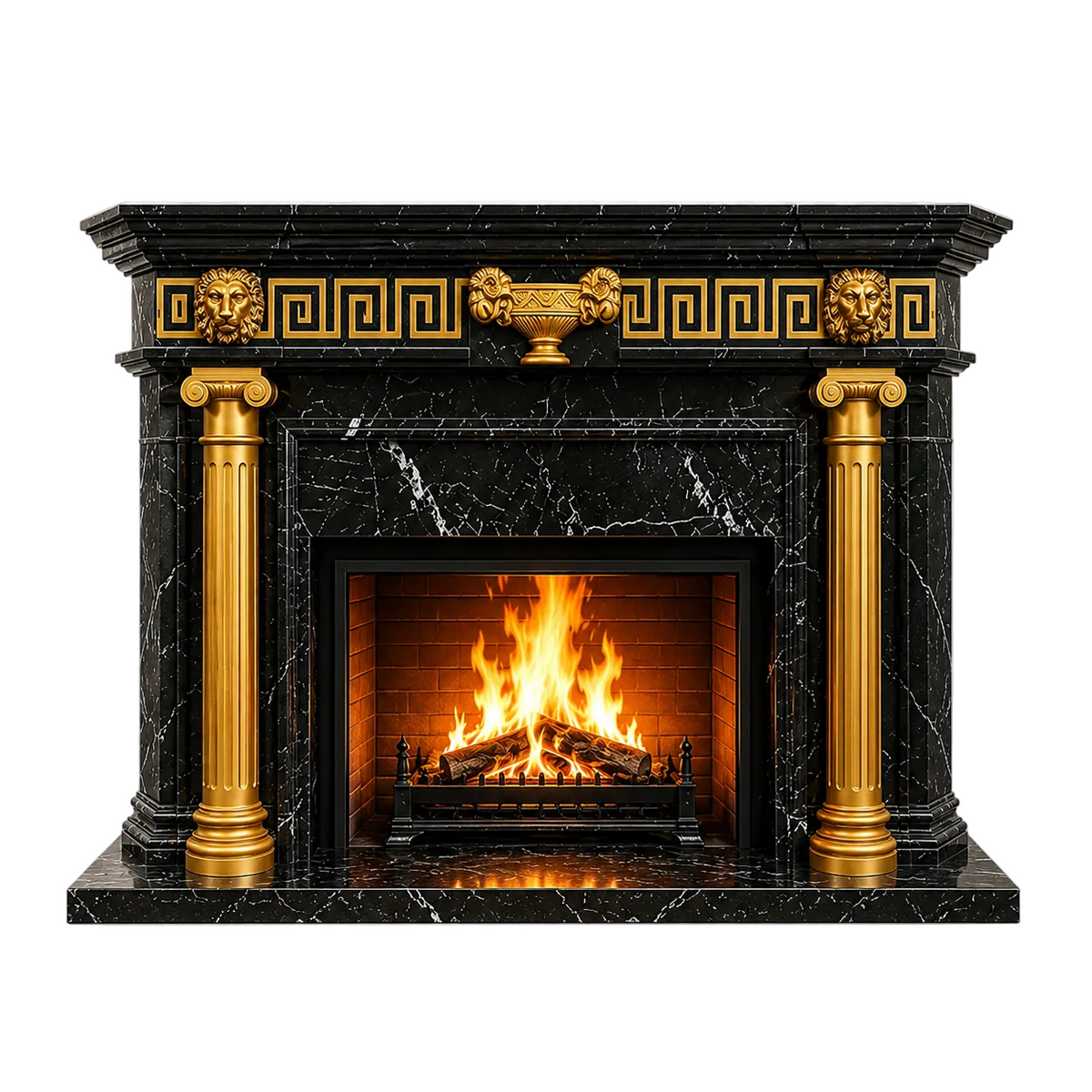 Black Marble Fireplace Mantel Neoclassical Fireplace Surround for Luxury Villa Decor