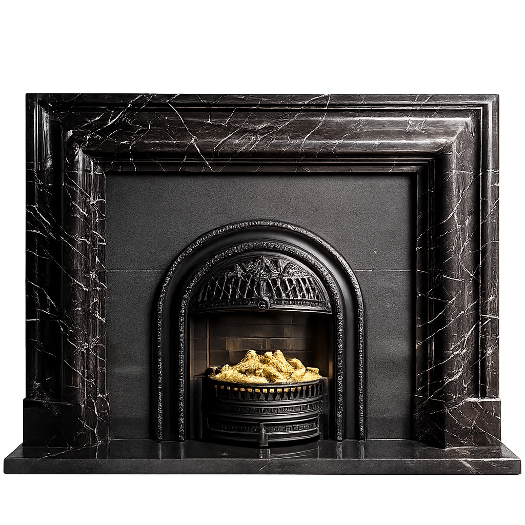 Black Marble Fireplace Mantel Neoclassical Fireplace Surround for Luxury Villa Decor
