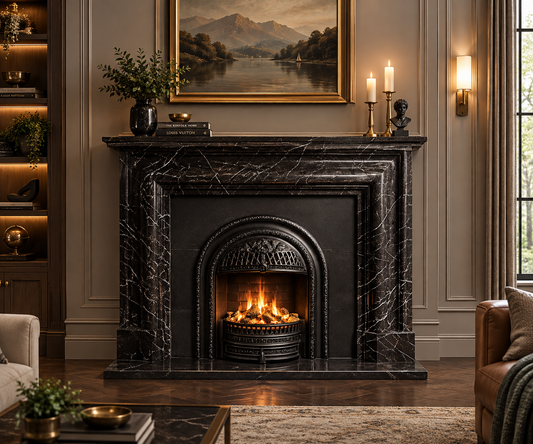 Black Marble Fireplace Mantel Neoclassical Fireplace Surround for Luxury Villa Decor