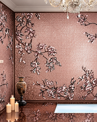 Brown Background Tree Bird Pattern Glass Design Mural Art Mosaic