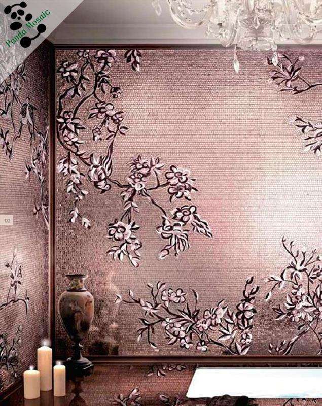 Brown Background Tree Bird Pattern Glass Design Mural Art Mosaic