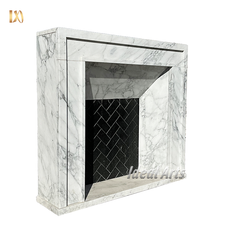 Contemporary Marble Fireplace Minimalist Hand Carved Stone Mantel Modern Style for Living Room and Villa Interiors