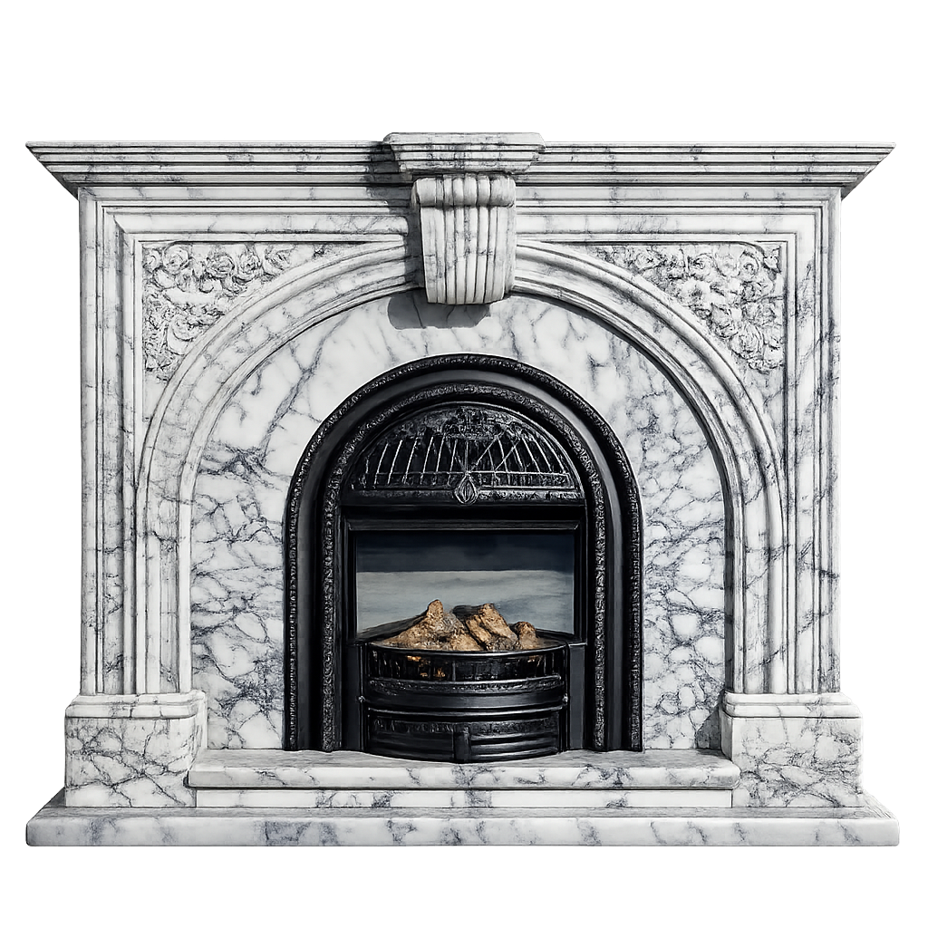 Contemporary Marble Fireplace Minimalist Hand Carved Stone Mantel Modern Style for Living Room and Villa Interiors