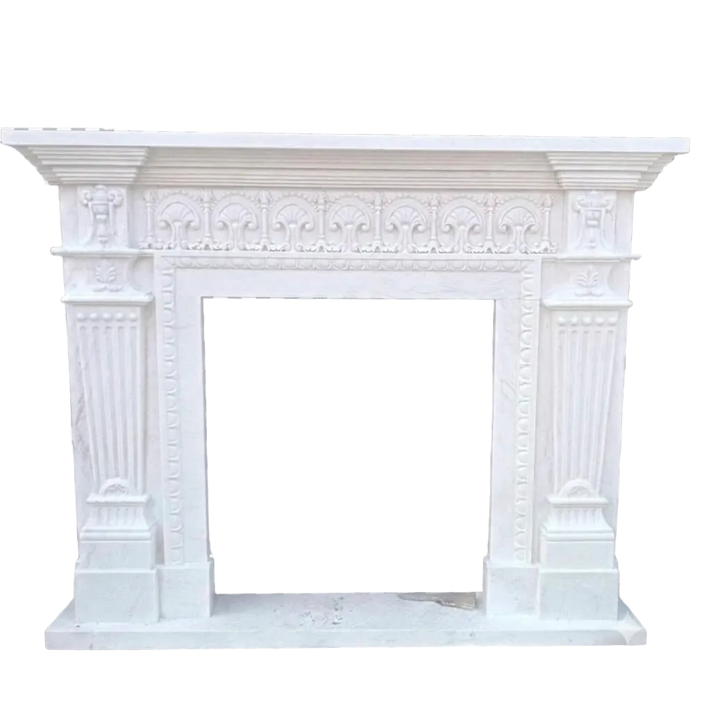 Custom Modern Minimalist Marble Fireplace Design for Luxury Homes & Hotels