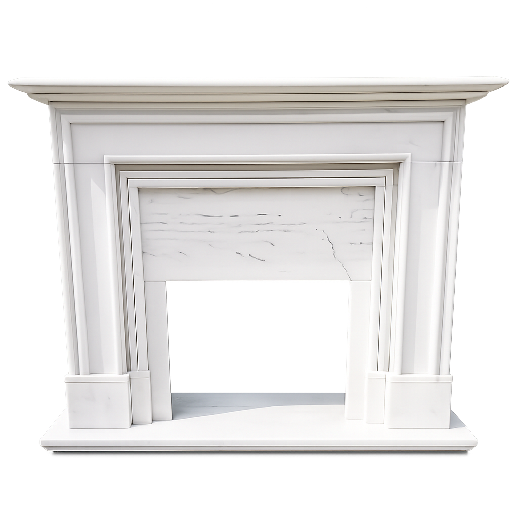 Custom Modern Minimalist Marble Fireplace Design for Luxury Homes & Hotels