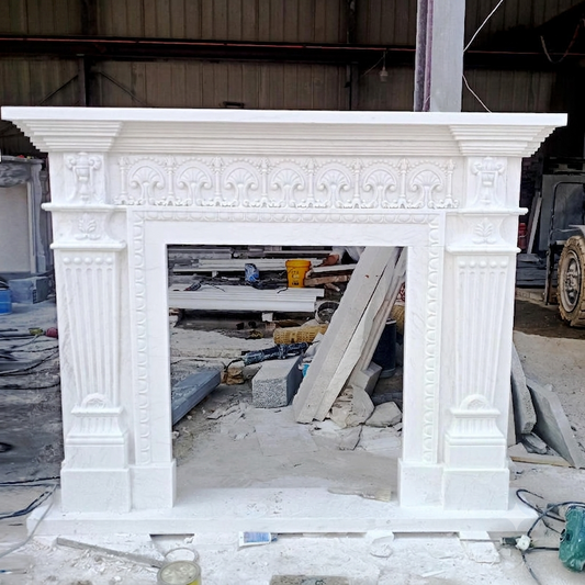 Custom Modern Minimalist Marble Fireplace Design for Luxury Homes & Hotels