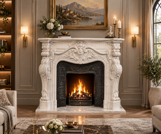 Customizable Size Simple Beige Natural Marble Gothic Revival Fireplace Mantel for Living Room Accent