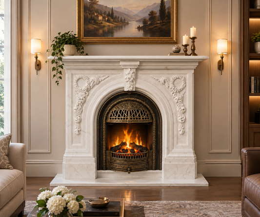 Contemporary Marble Fireplace Minimalist Hand Carved Stone Mantel Modern Style for Living Room and Villa Interiors