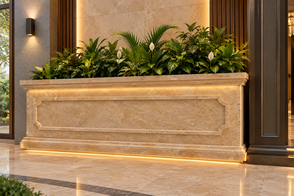 Elegance in Stone: Custom Travertine Trough Planter set of two