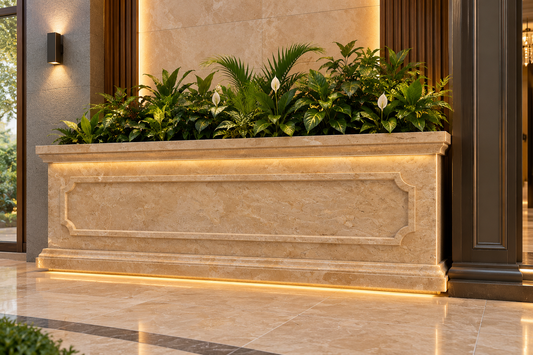 Elegance in Stone: Custom Travertine Trough Planter set of two
