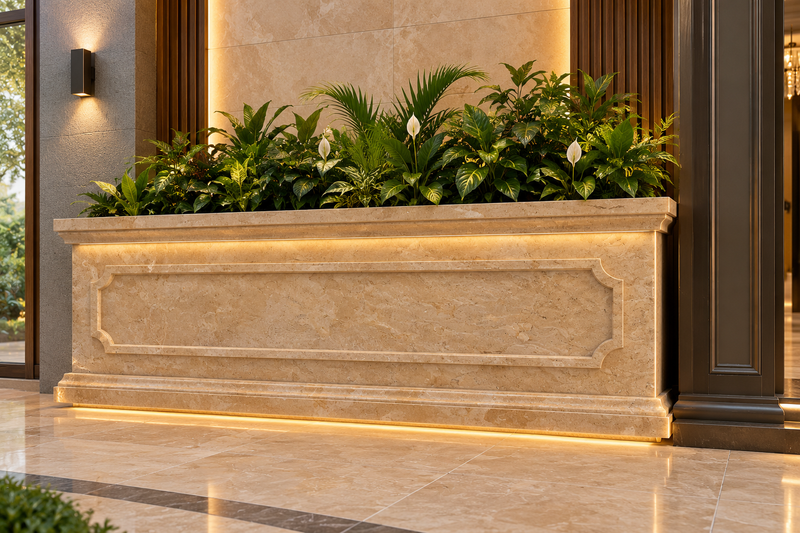 Elegance in Stone: Custom Travertine Trough Planter set of two