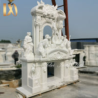 Ideal Arts Factory Direct Sale European Carved Figure Statue Fireplace Hand Carved Two Layer Marble Fireplace Mantel Frame