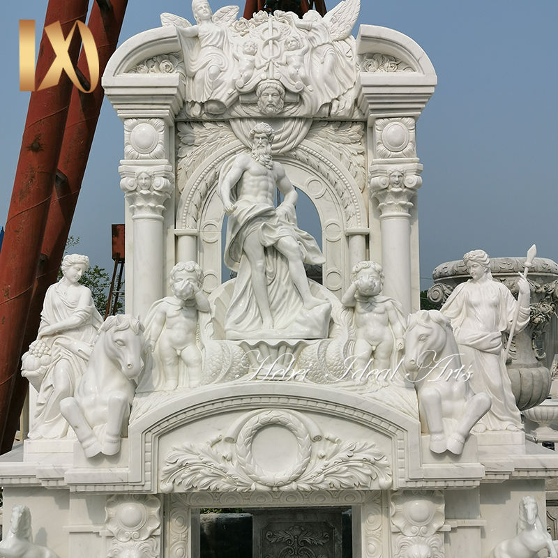 Ideal Arts Factory Direct Sale European Carved Figure Statue Fireplace Hand Carved Two Layer Marble Fireplace Mantel Frame
