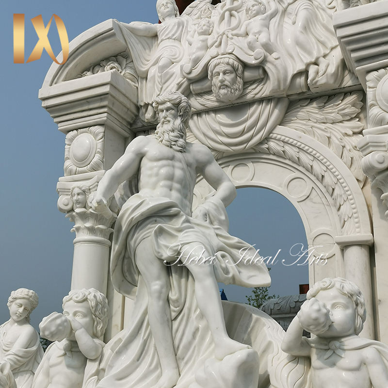 Ideal Arts Factory Direct Sale European Carved Figure Statue Fireplace Hand Carved Two Layer Marble Fireplace Mantel Frame