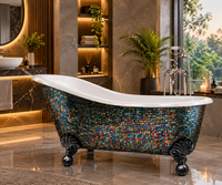 Flower Mural Shoe Shaped Design Bathtub Mosaic Tile