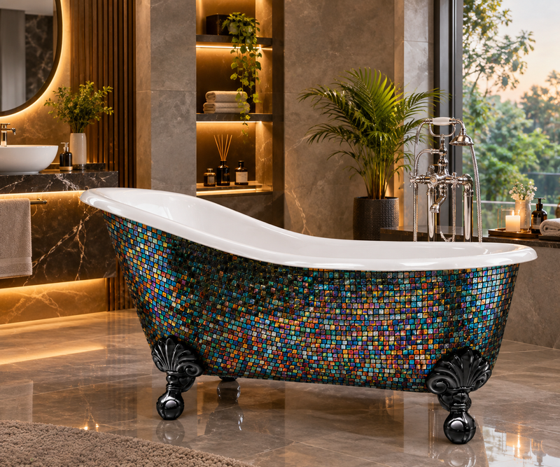 Flower Mural Shoe Shaped Design Bathtub Mosaic Tile