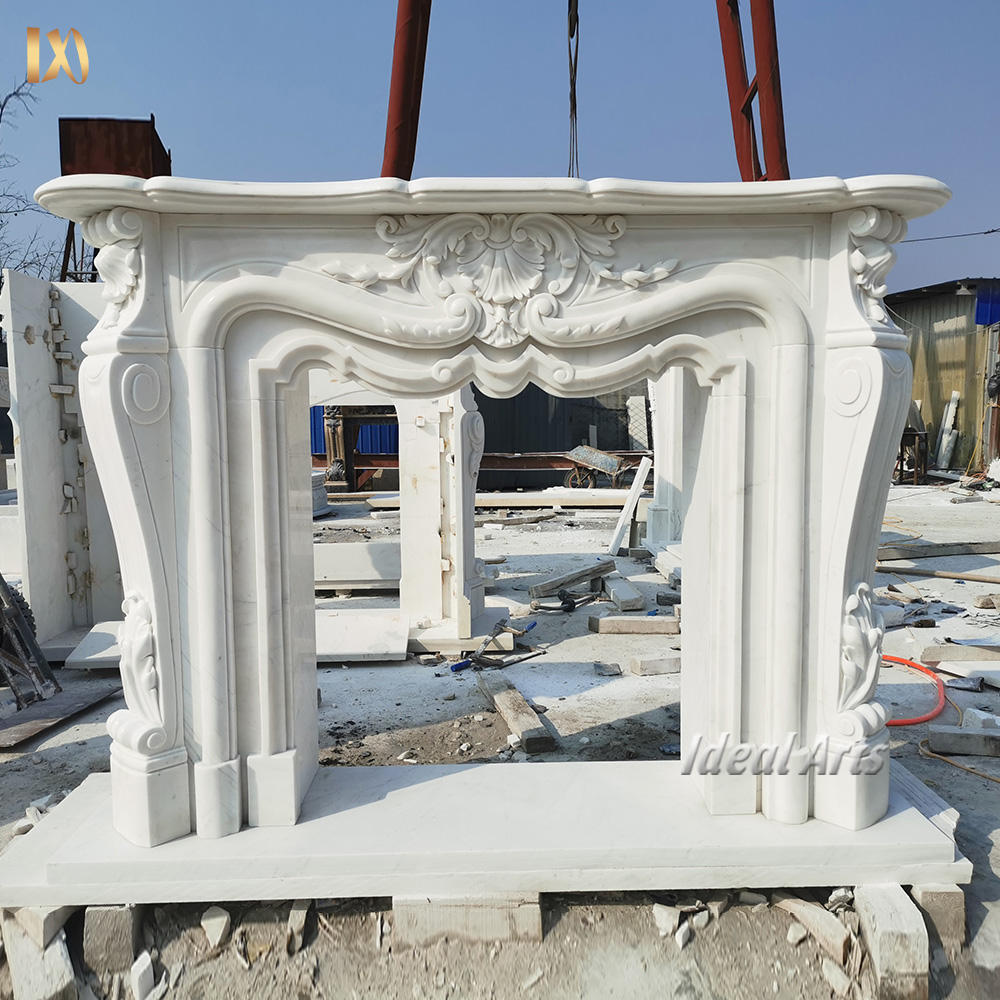 Hand Carved Natural French Marble Fireplace Mantel Luxury Villa Grade Fireplace for Indoor Home Decoration