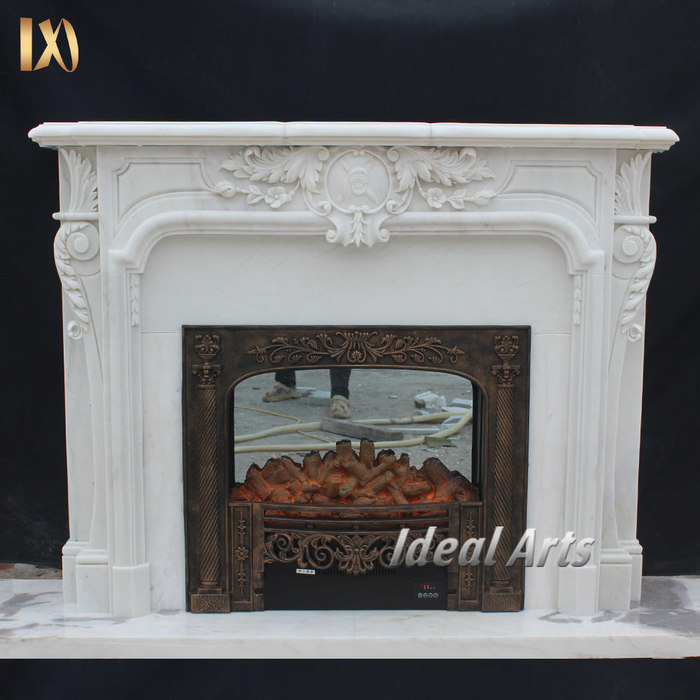 Hand Carved Natural French Marble Fireplace Mantel Luxury Villa Grade Fireplace for Indoor Home Decoration