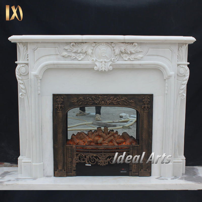Hand Carved Natural French Marble Fireplace Mantel Luxury Villa Grade Fireplace for Indoor Home Decoration