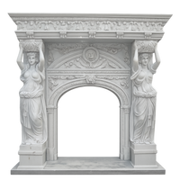 Hand Carving Classic Decoration Stone Beige Marble Fireplace With Lady Statue Columns