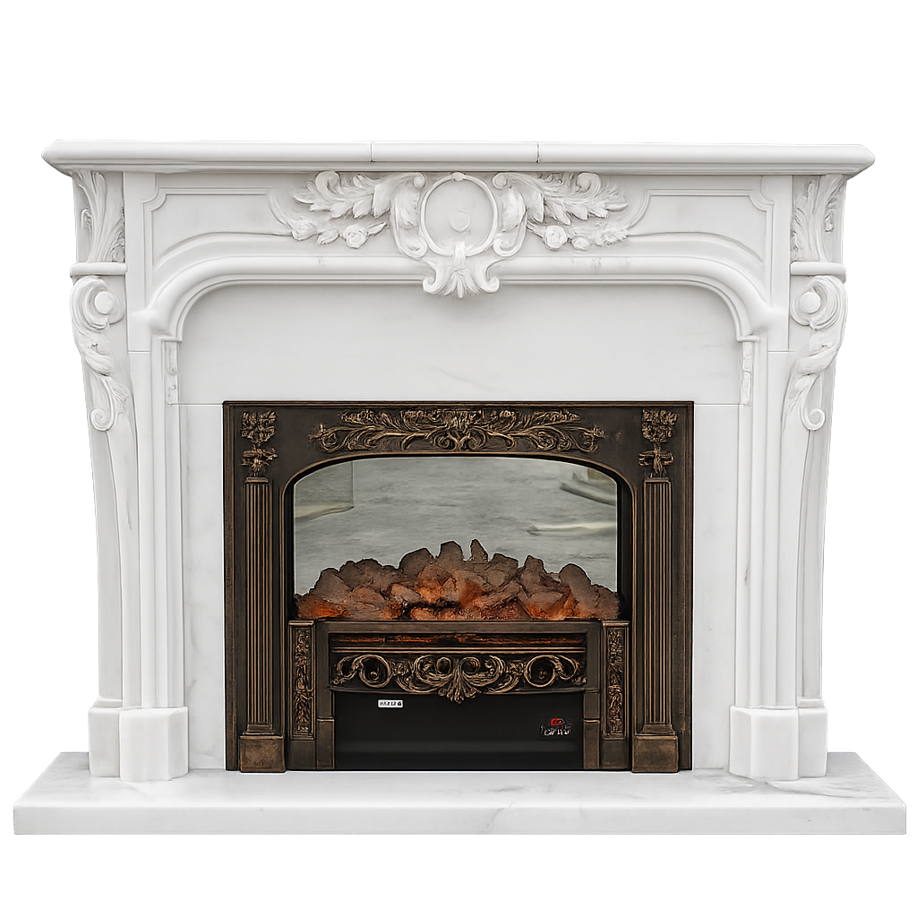 Hand Carved Natural French Marble Fireplace Mantel Luxury Villa Grade Fireplace for Indoor Home Decoration