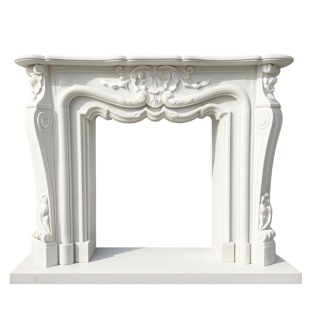 Hand Carved Natural French Marble Fireplace Mantel Luxury Villa Grade Fireplace for Indoor Home Decoration