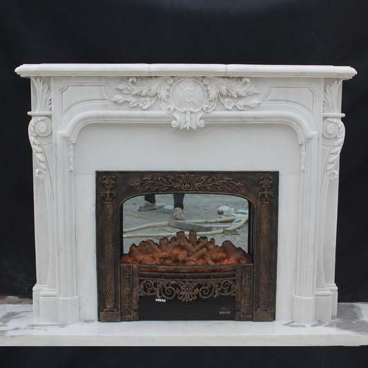 Hand Carved Natural French Marble Fireplace Mantel Luxury Villa Grade Fireplace for Indoor Home Decoration