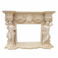 Hand Carving Classic Decoration Stone Beige Marble Fireplace With Lady Statue Columns